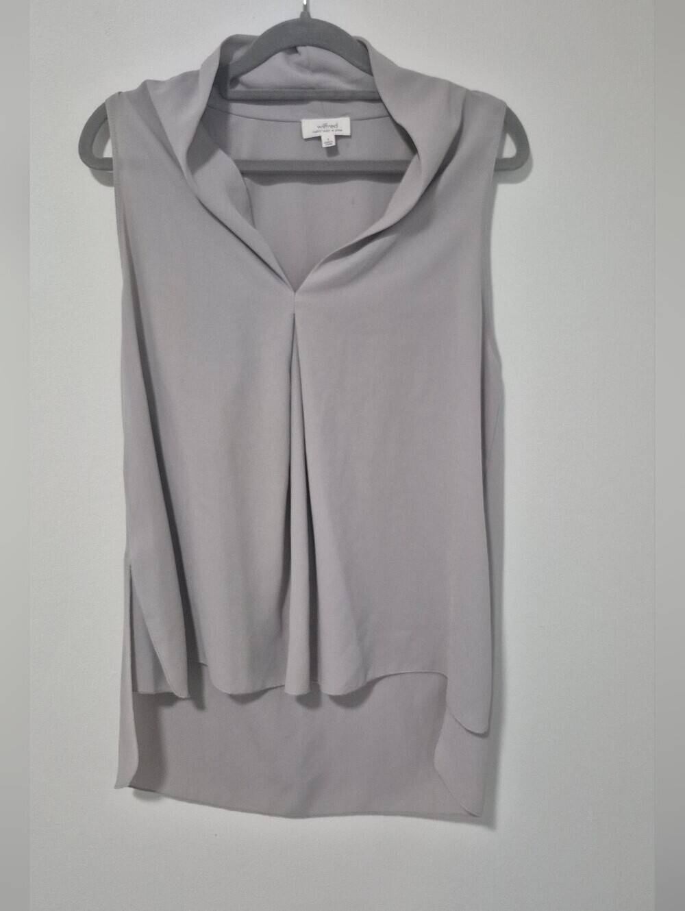 Aritzia Wilfred Sleeveless Draped High Low Blouse Taupe Size Small